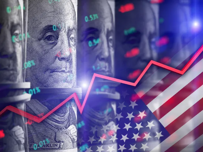 graph with usa flag and dollar